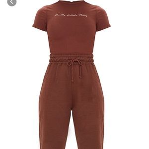 PRETTYLITTLETHING Chocolate Sweat Jumpsuit